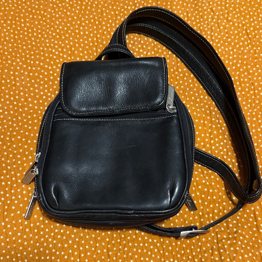 Classic Black Leather Women’s Sling Backpack